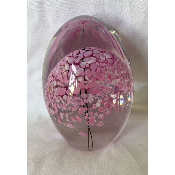 Daum France Pink Flowers Glass Egg Figurine Paperweight Signed DECO 70’s MCM VTG - Picture 2 of 6